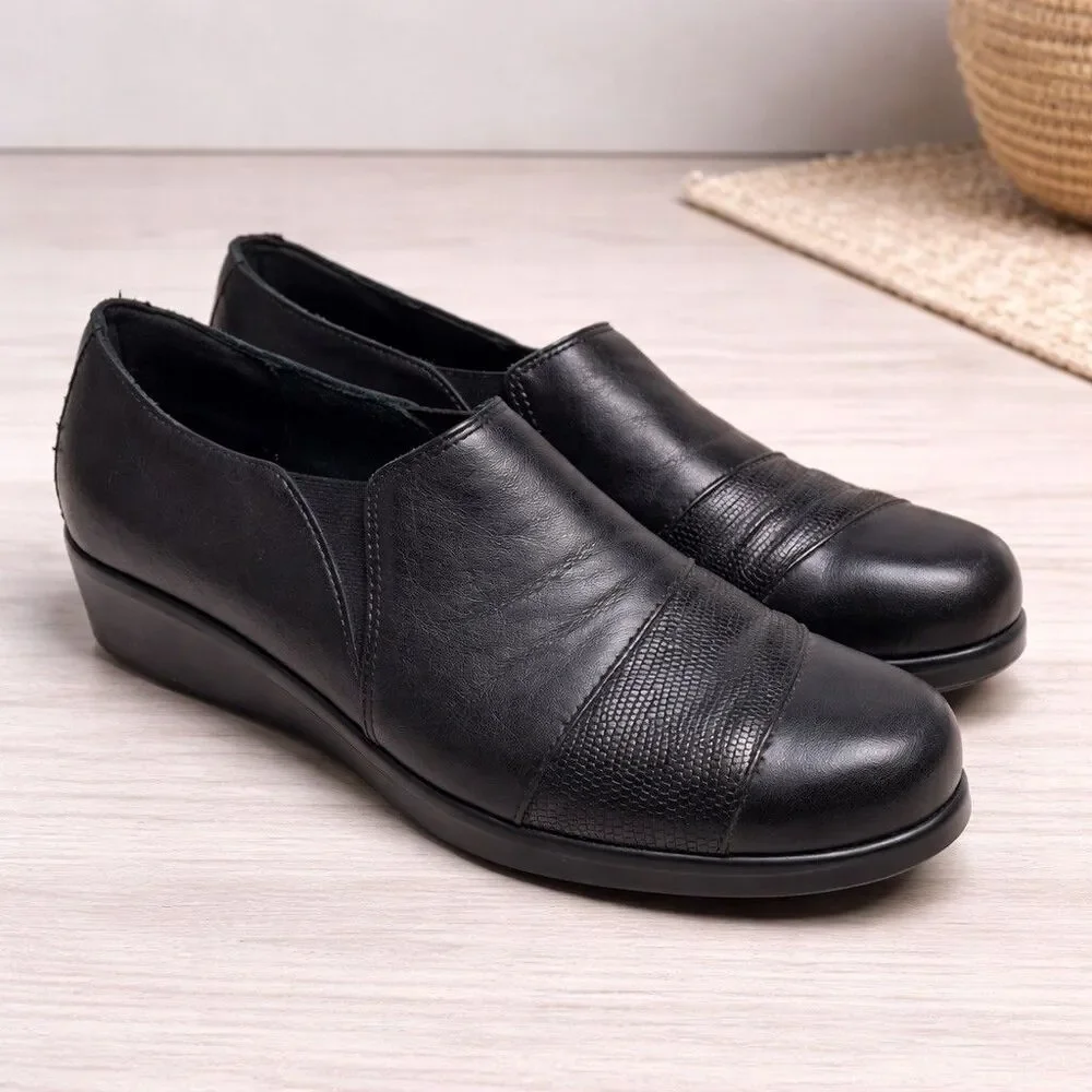 SAS Nora Womens Black Leather Slip On Loafer Wedge Size 10.5 N Orthotic Comfort